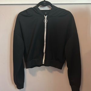 SHEIN Cropped Zip Up Jacket- Black and White XL
